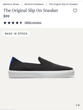 Rothy's The Original Slip-On Sneaker - Black with Blue Accent